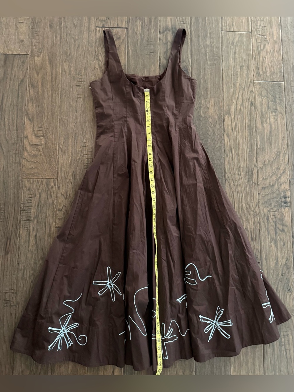 STAUD Wells Midi Dress Floral Stitch A- Line Size 10 - Picture 4 of 8